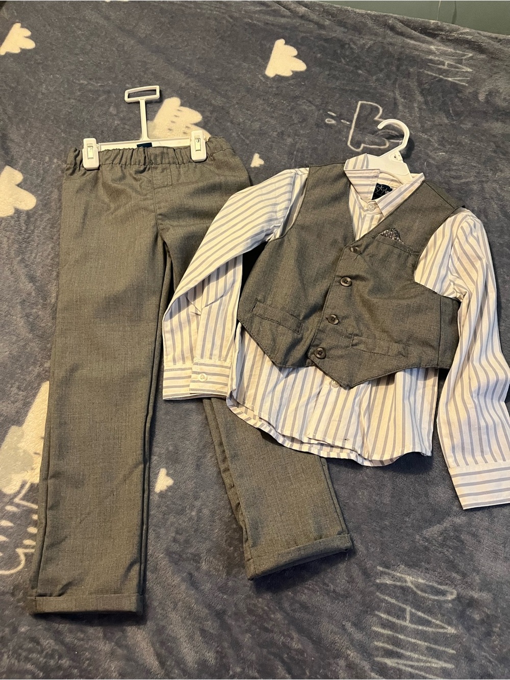 Classic Gray Boys' Vest & Pants Set with Striped Shirt